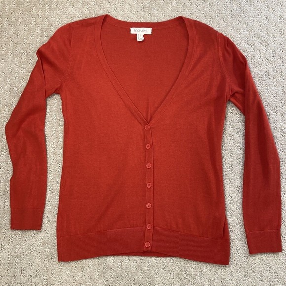 V Neck Cardigan Button Up Sweater Red Small Womens Soft Cotton Blend - Picture 1 of 7